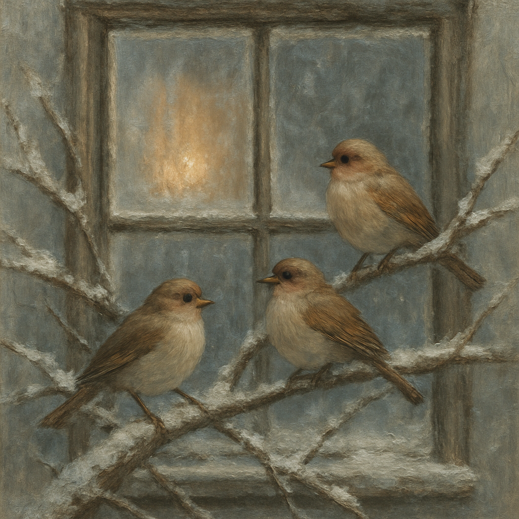 Snowy Finch Window Scene Painted Cozy paint by numbers