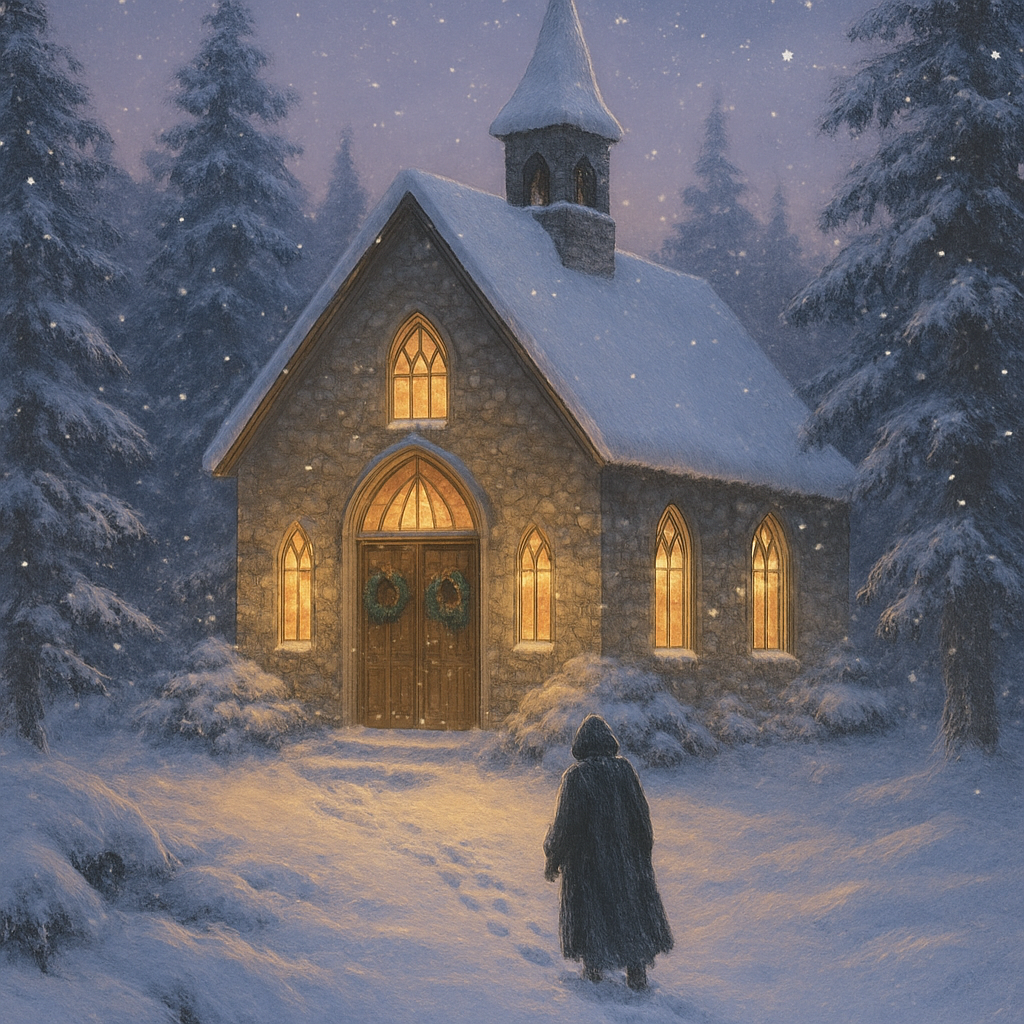 Quiet Chapel Under Falling Snow painting number kit