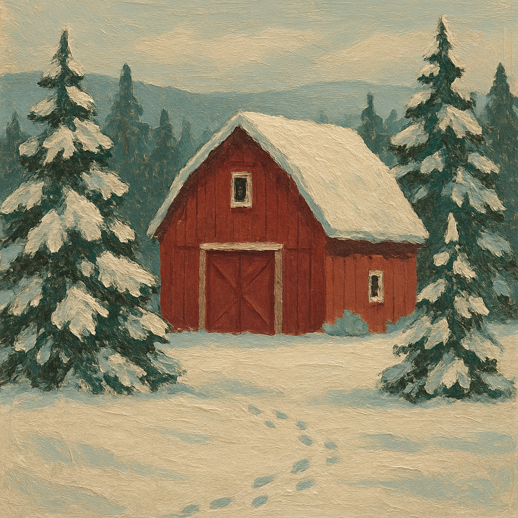 Crimson Barn In Snow painting number kit