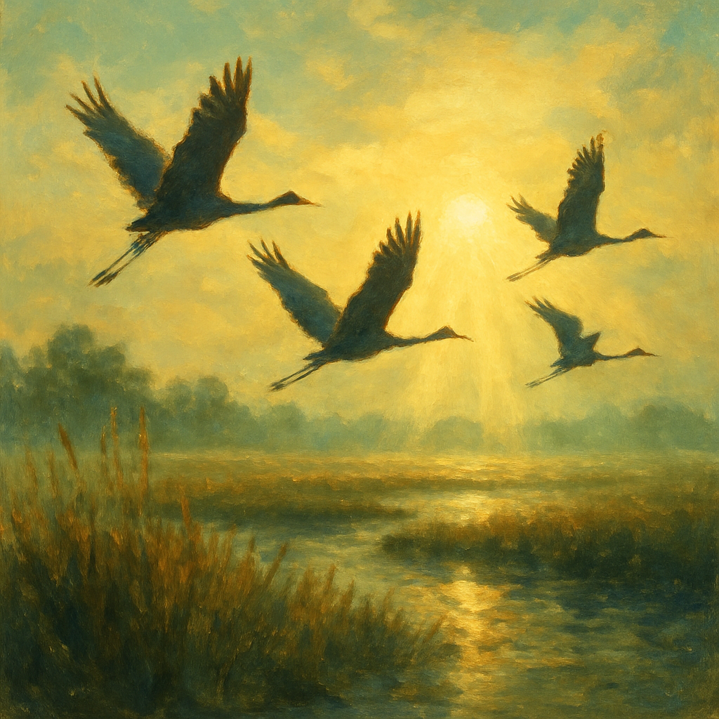 Golden Cranes At Sunrise Painted Horizon Paint by numbers art