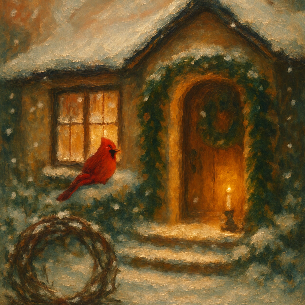 Warm Hearth Cottage And Red Cardinal Painting by numbers kit