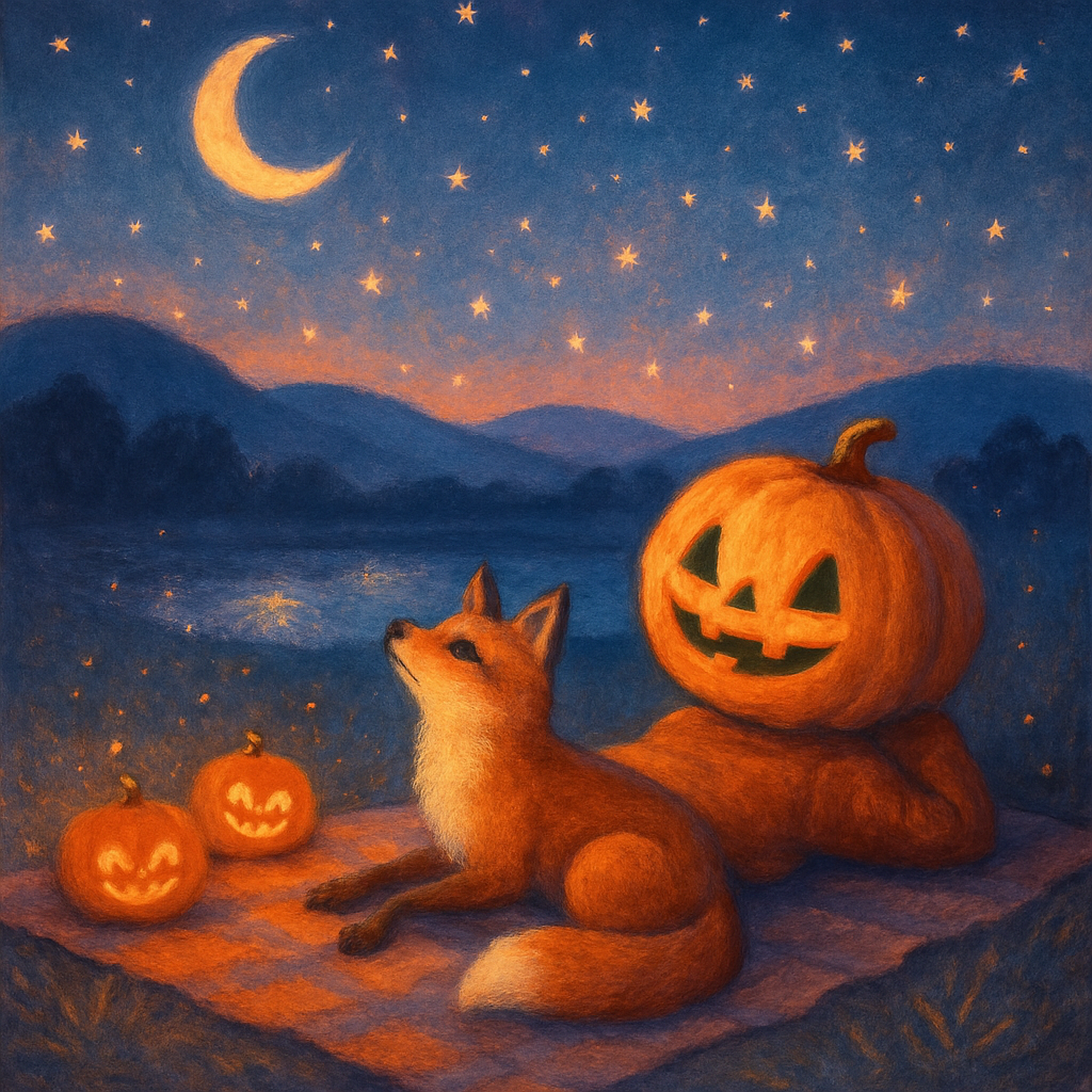 Stargazer Pumpkin And Fox Number painting