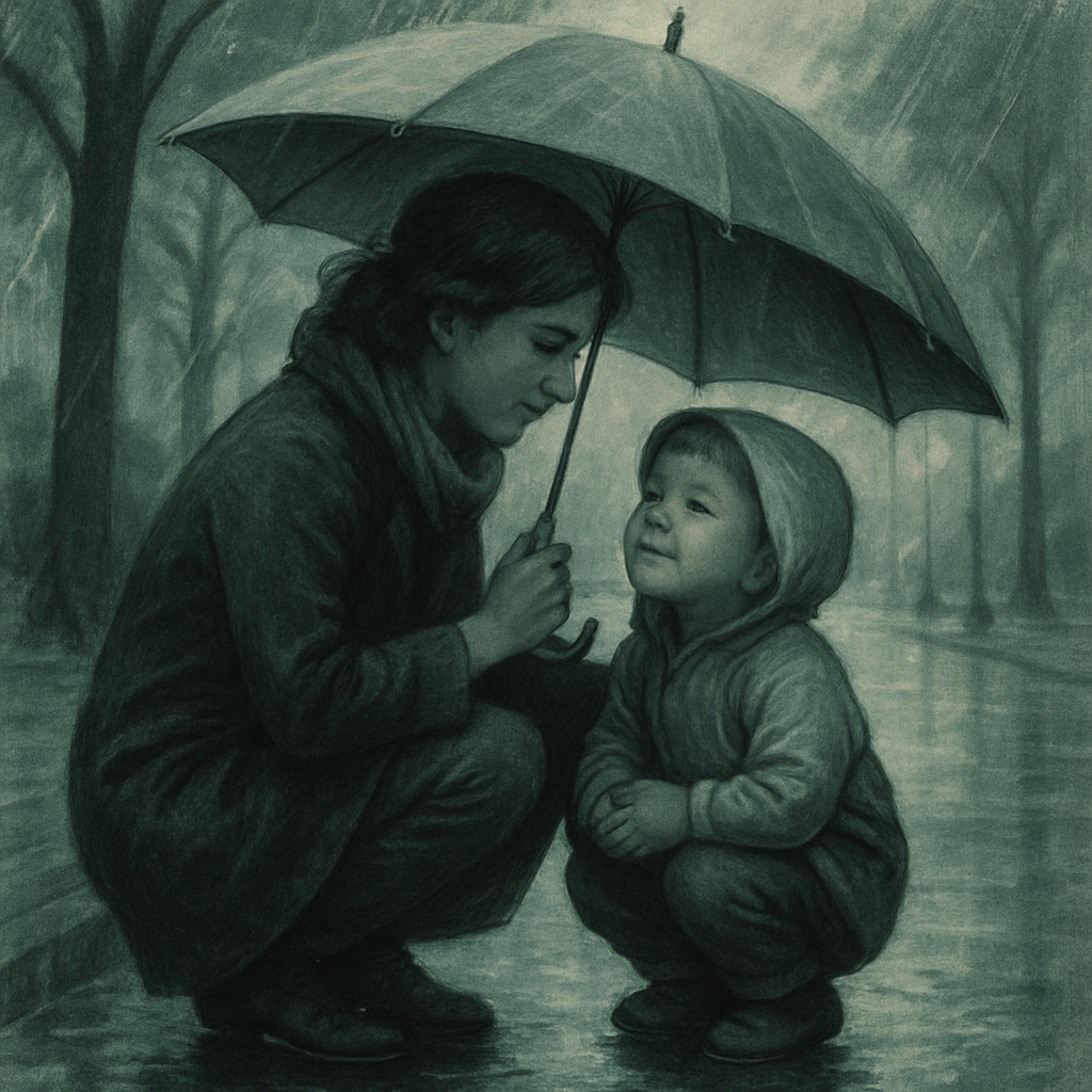 Mother Protecting Child Under Umbrella Paint by numbers kits