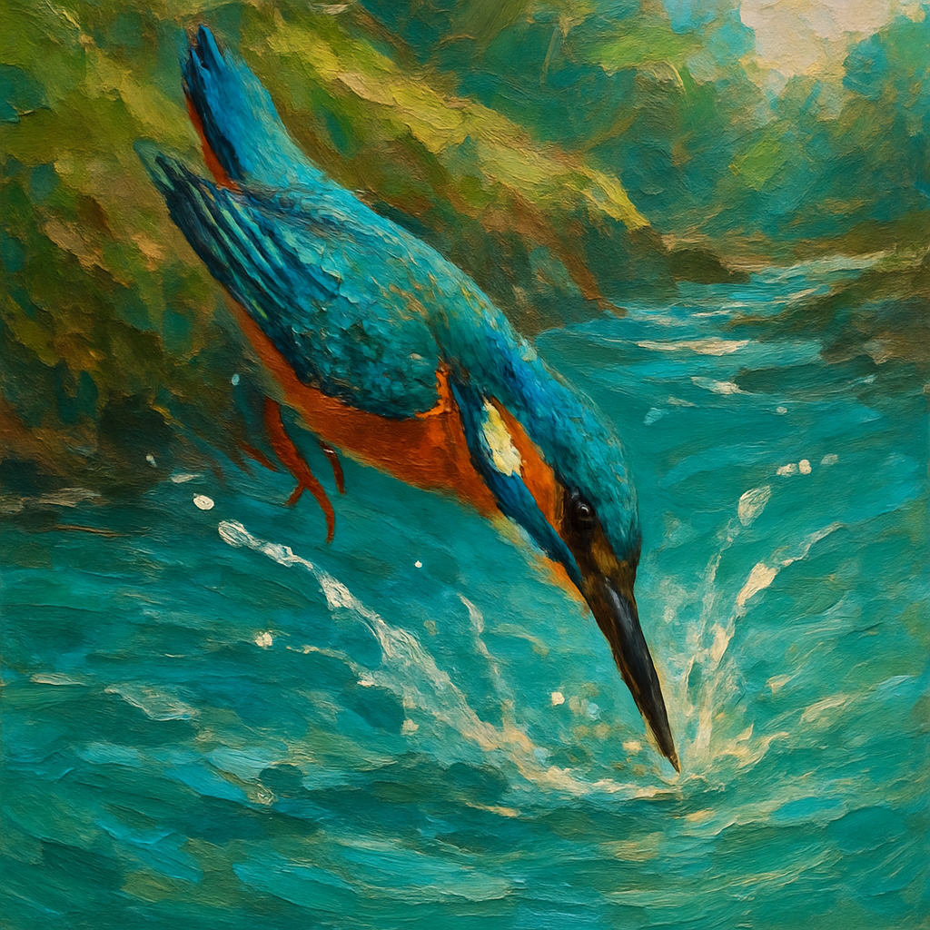 Kingfisher Diving In Turquoise Stream Painted paint by numbers