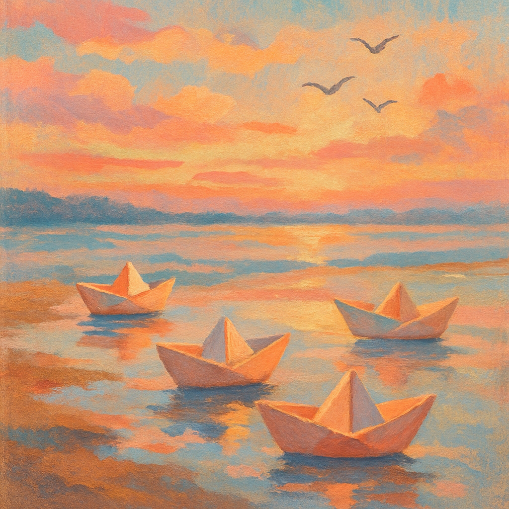 Sunset Paper Boats paint by color