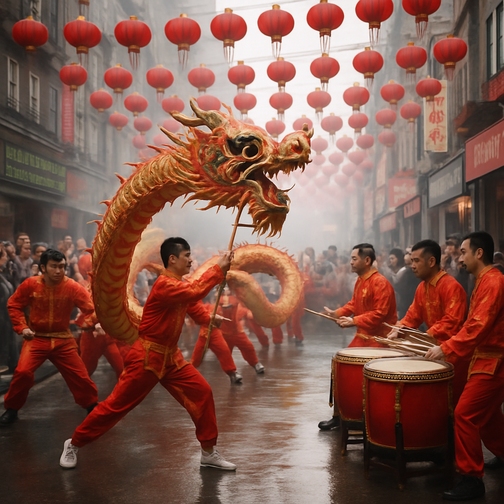 Chinese New Year Dragon Parade Street Painting by numbers kit