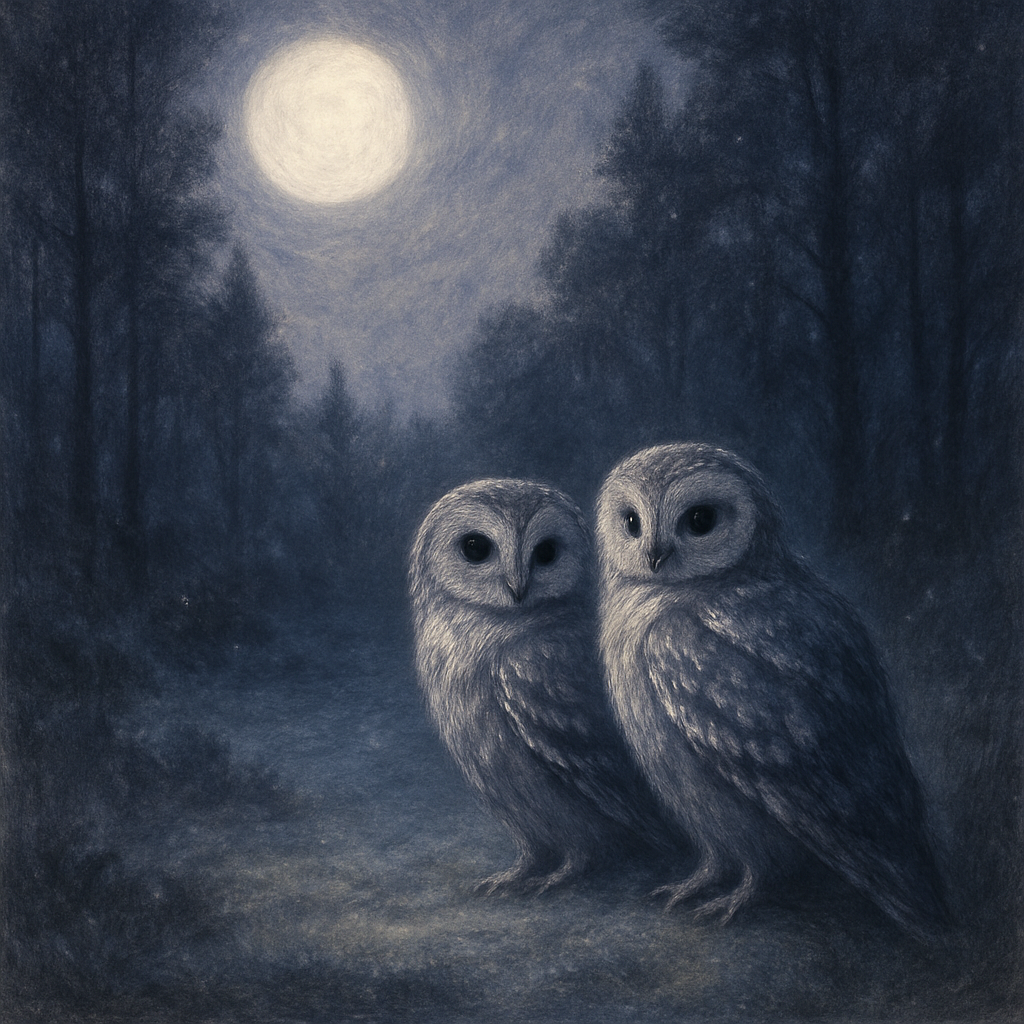 Owls In Moonlit Clearing Painted Scene paint by number