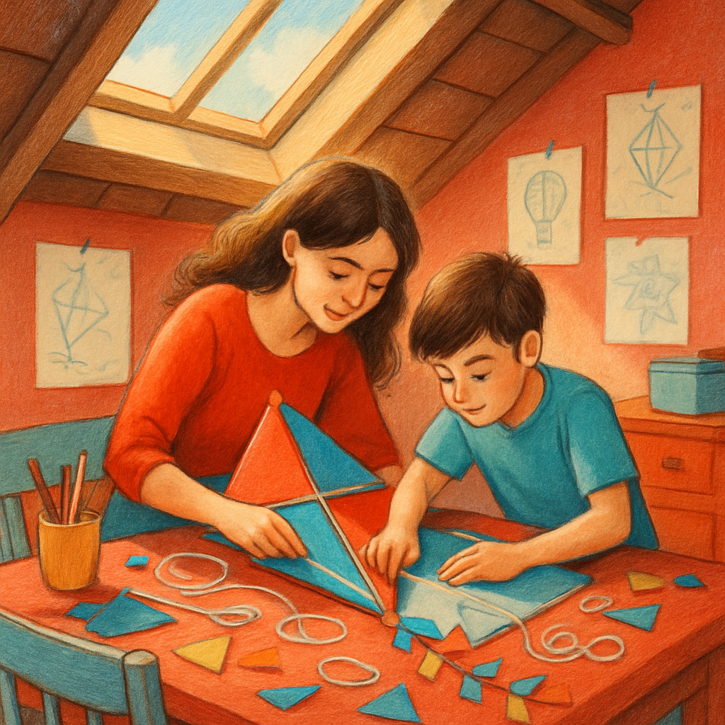 Mom And Son Building A Kite Paint by numbers kits