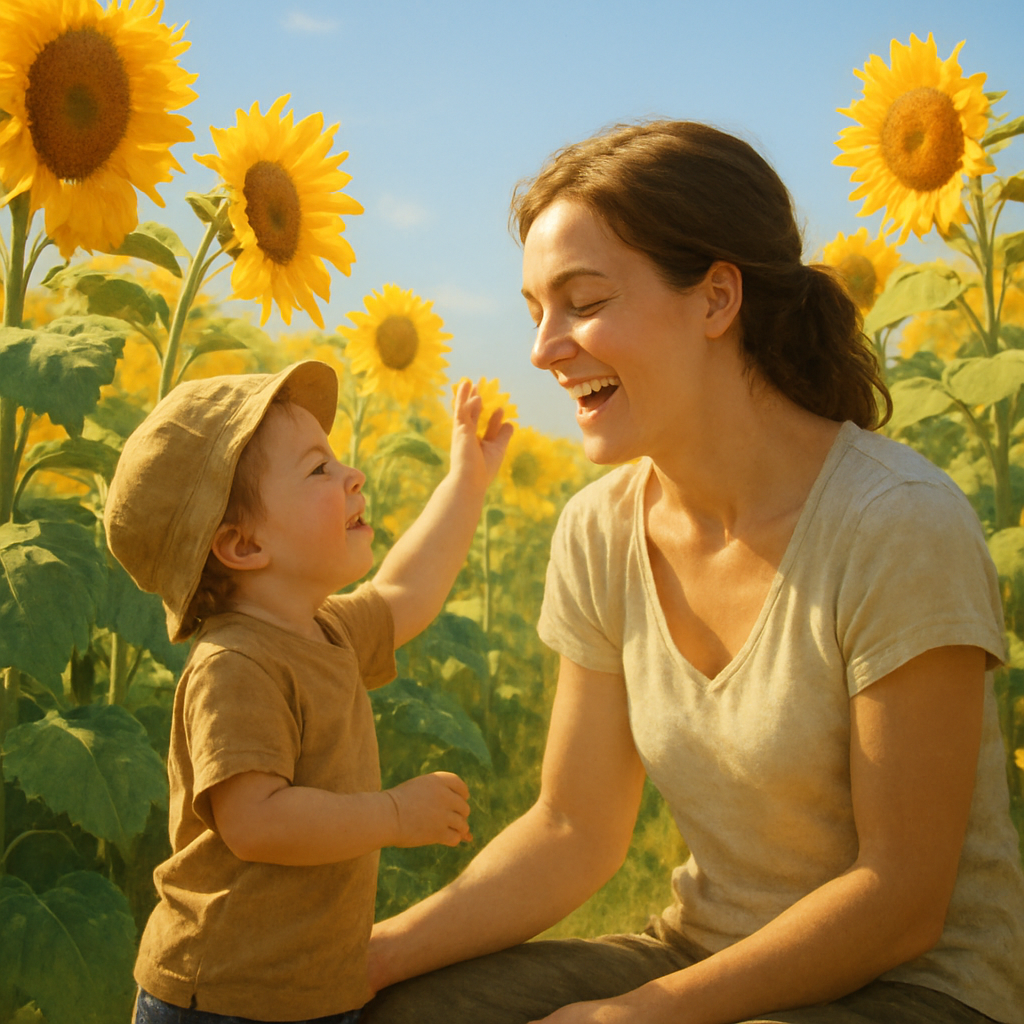 Mother Sharing Laughter In Sunflower Fields paint by numbers