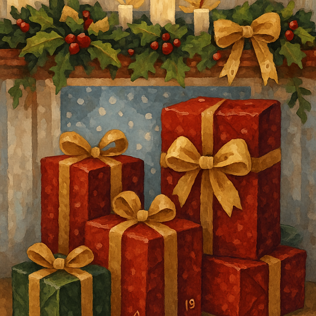 Gifts Beneath The Holly Mantle painting number kit