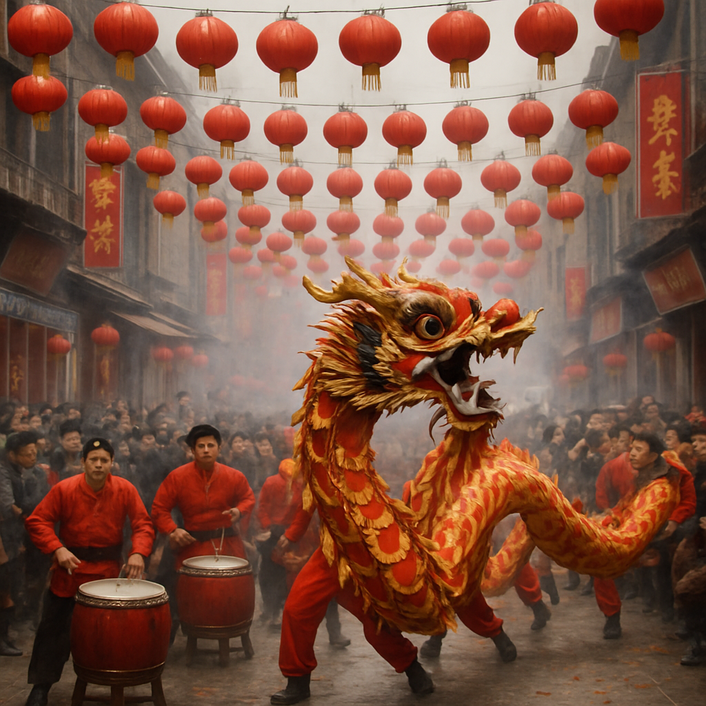 Lunar New Year Dragon Dance Festival paint by color