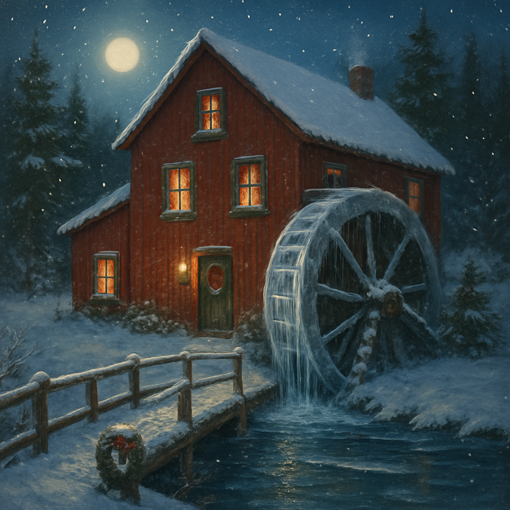 Snowy Postcard Of The Old Mill Painting by numbers kit