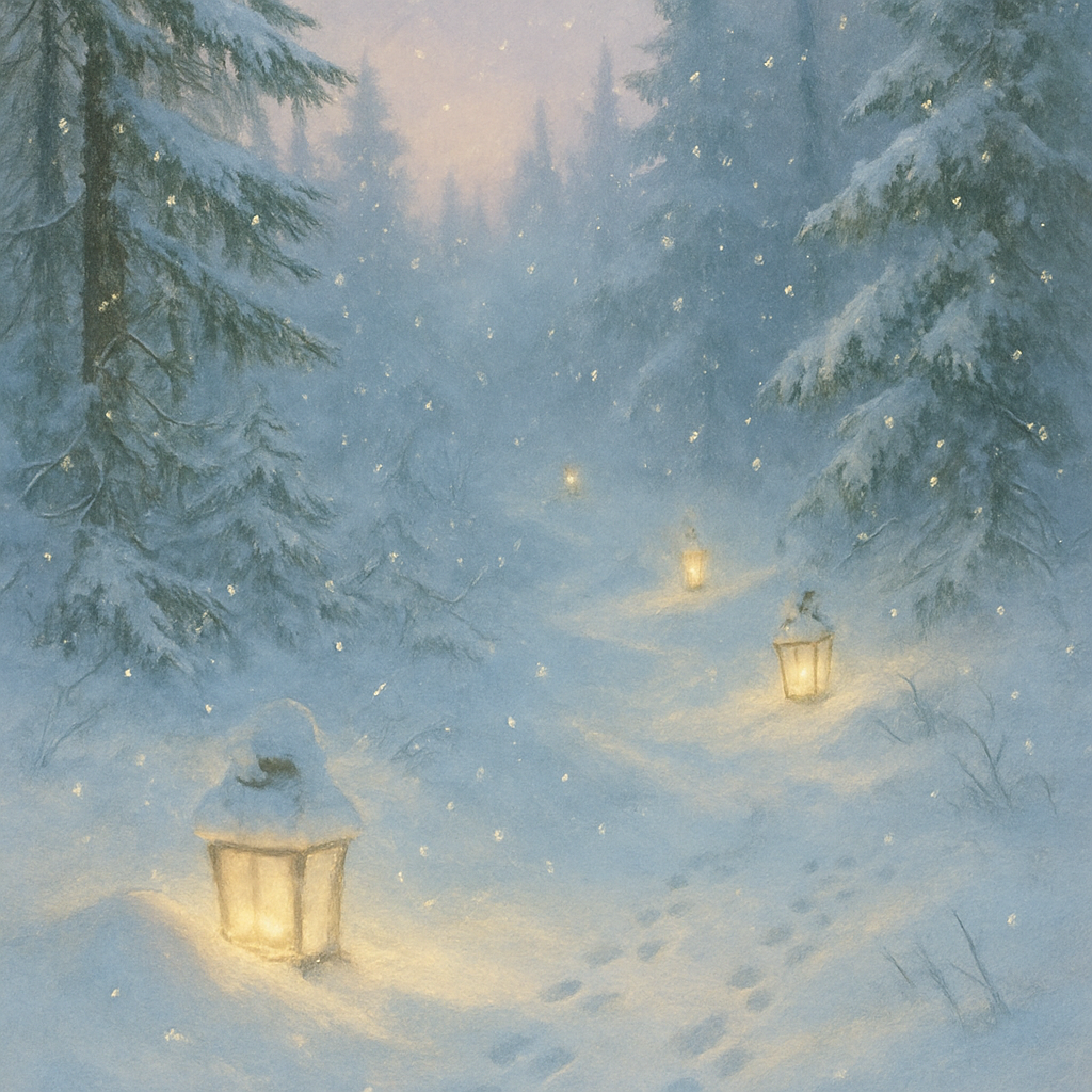 Hidden Lanterns In The Snowdrift Trail paint by color