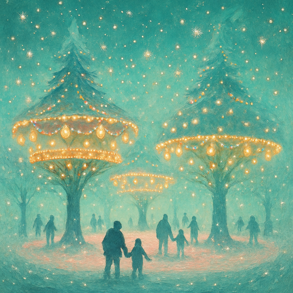 Carousel Of Snowy Lantern Trees painting number kit