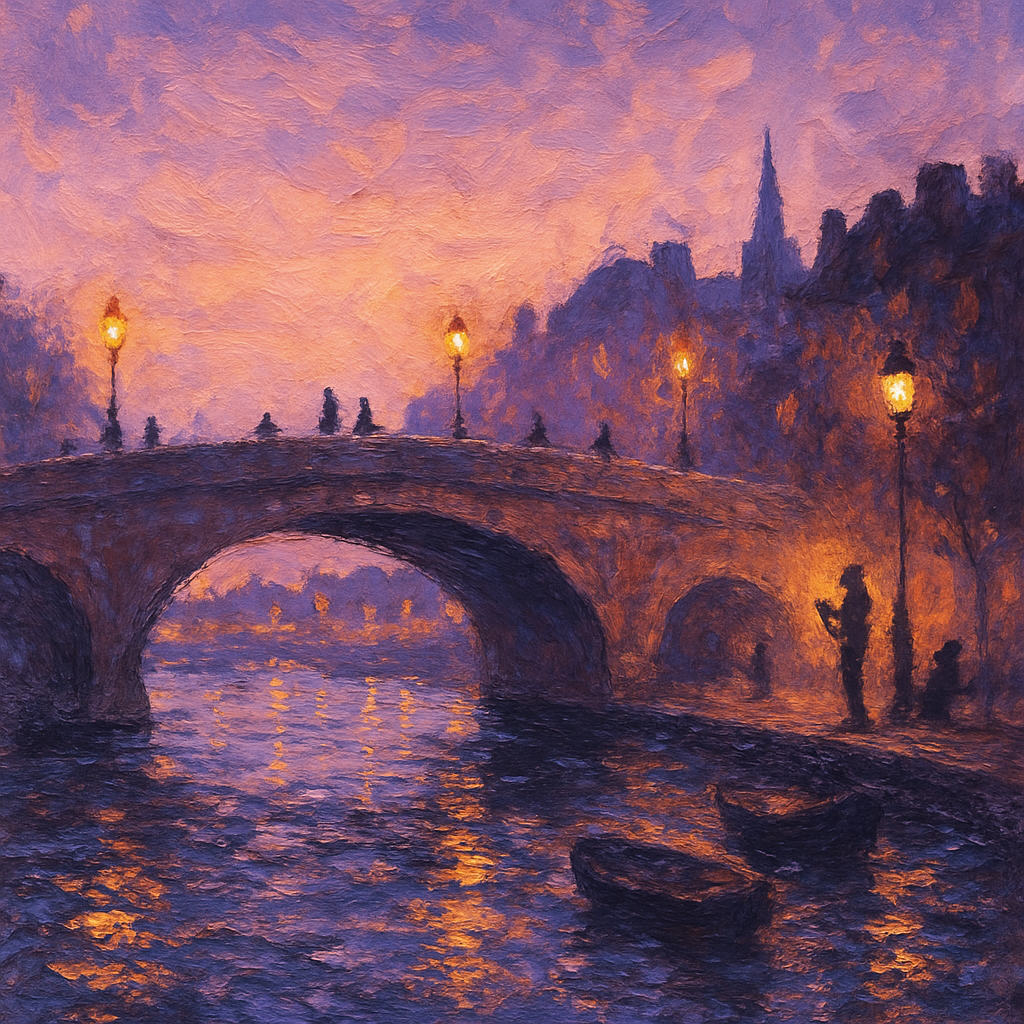 Twilight Bridge With Lantern Reflections paint by color