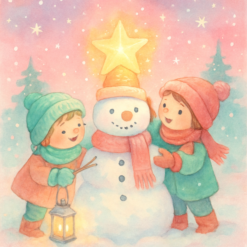 Children Building A Star Snowman Paint by numbers art