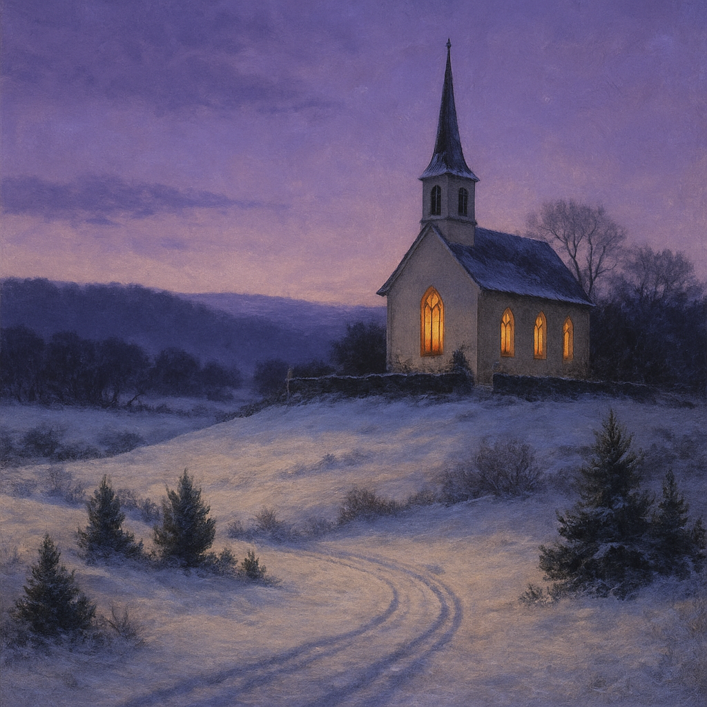 Twilight Church On Frosted Hill Number painting
