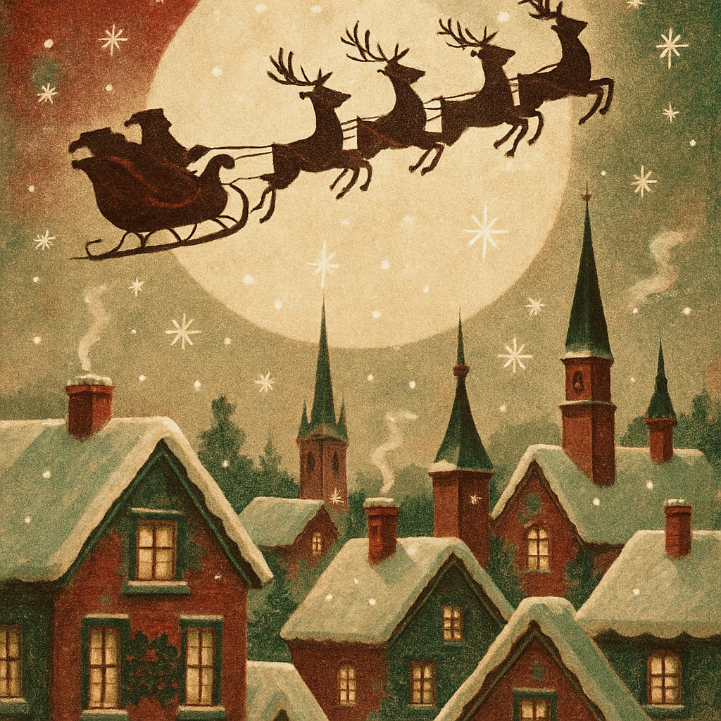 Santa Sleigh Over Cinnamon Town DIY paint by numbers