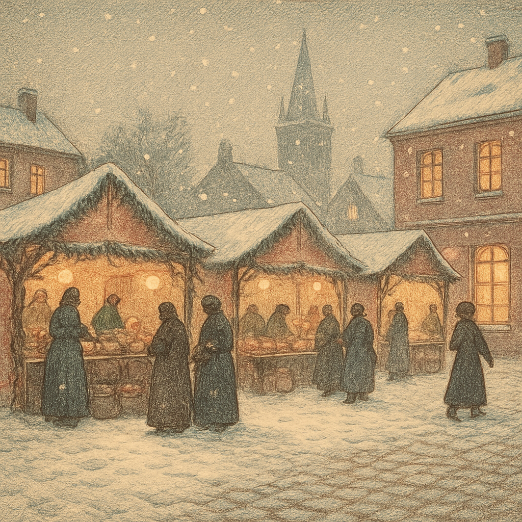 Market Square Under Snowfall Paint by numbers art