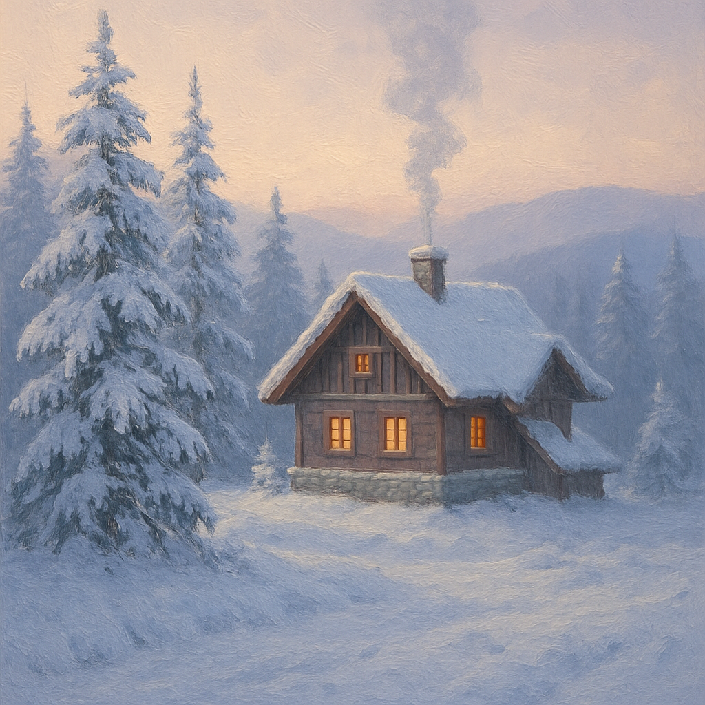 Mountain Chalet Embraced By Frosted Pines Painting by numbers kit