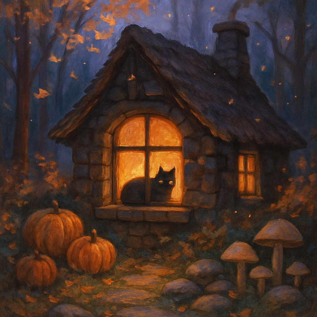 Witchs Cottage Hearthside Twilight paint by number