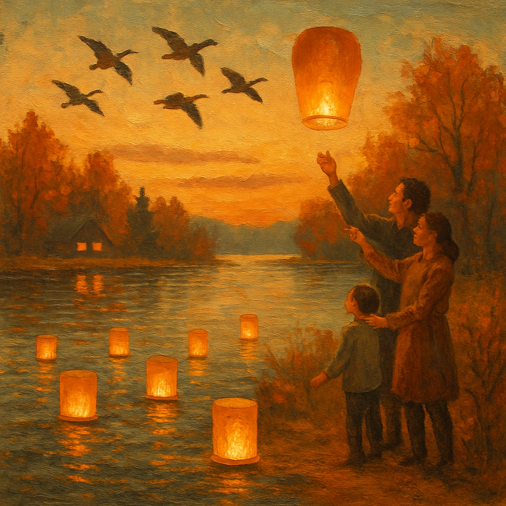 Autumn Lanterns On The Lake painting number kit