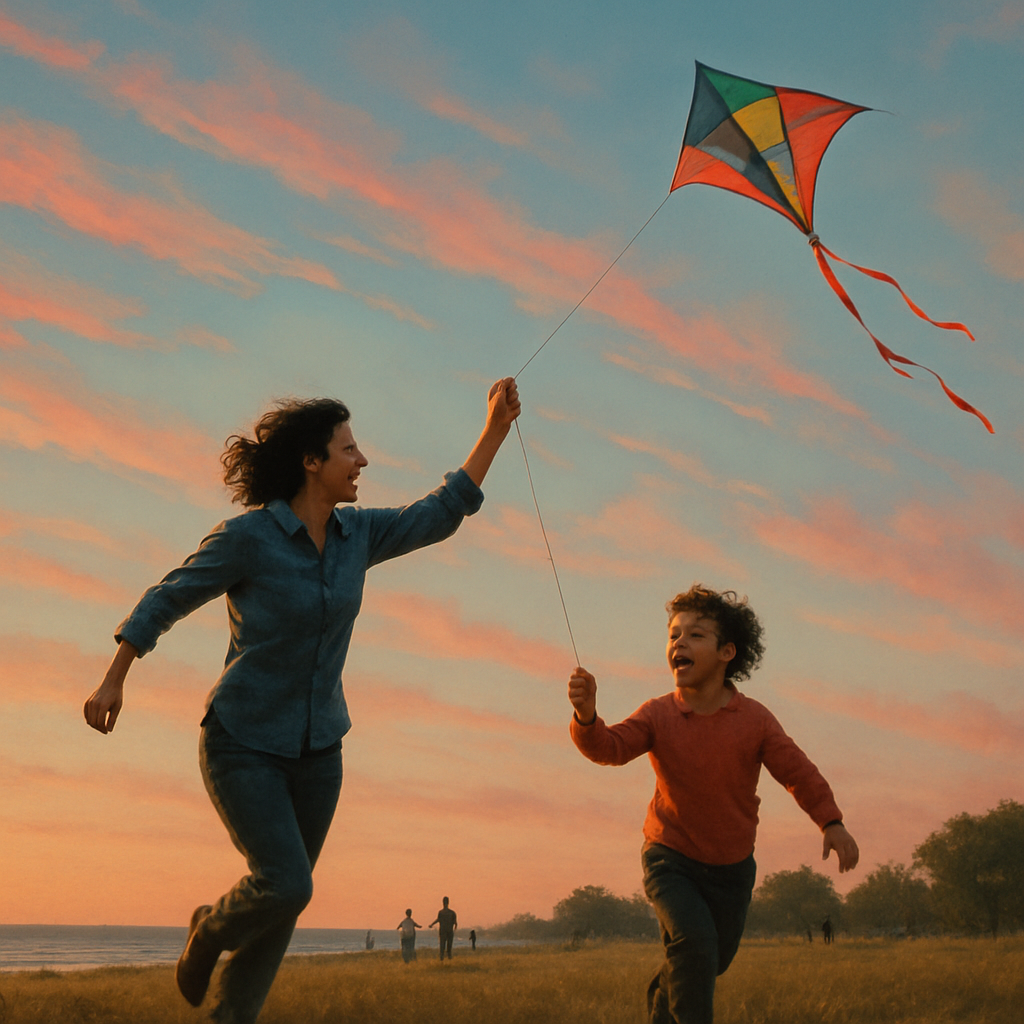Mother And Child Kite Flying At Dusk Painting by numbers kit