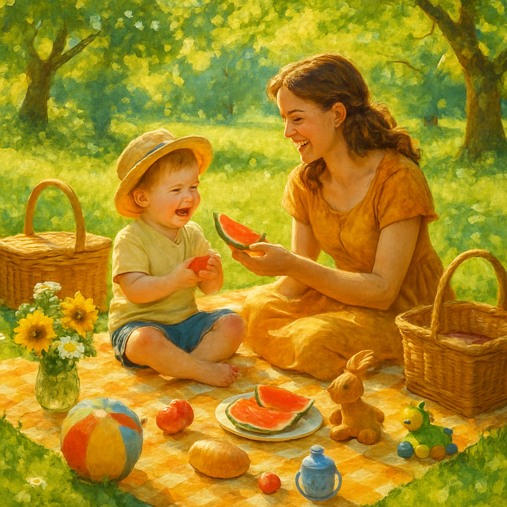 Sunlit Picnic With Mother And Child paint by number