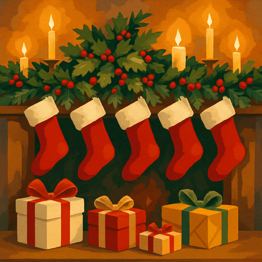 Stockings And Holly Glow paint by number
