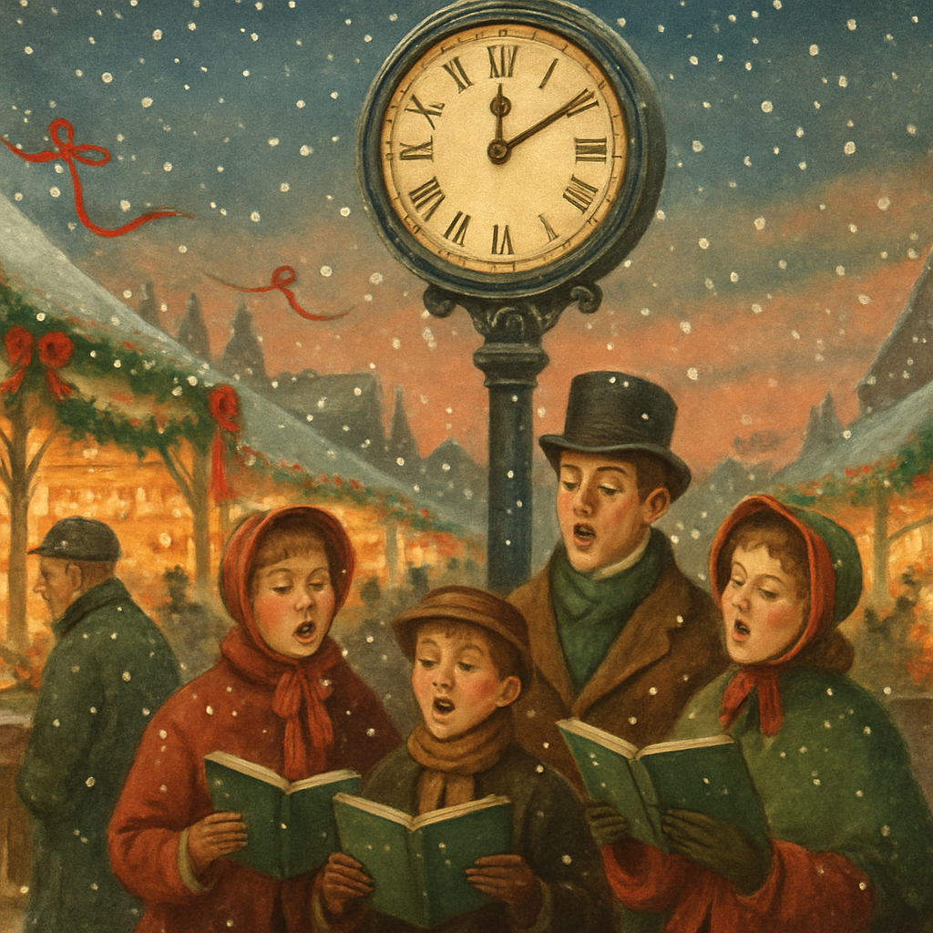 Snowy Market Clock Carolers DIY paint by numbers