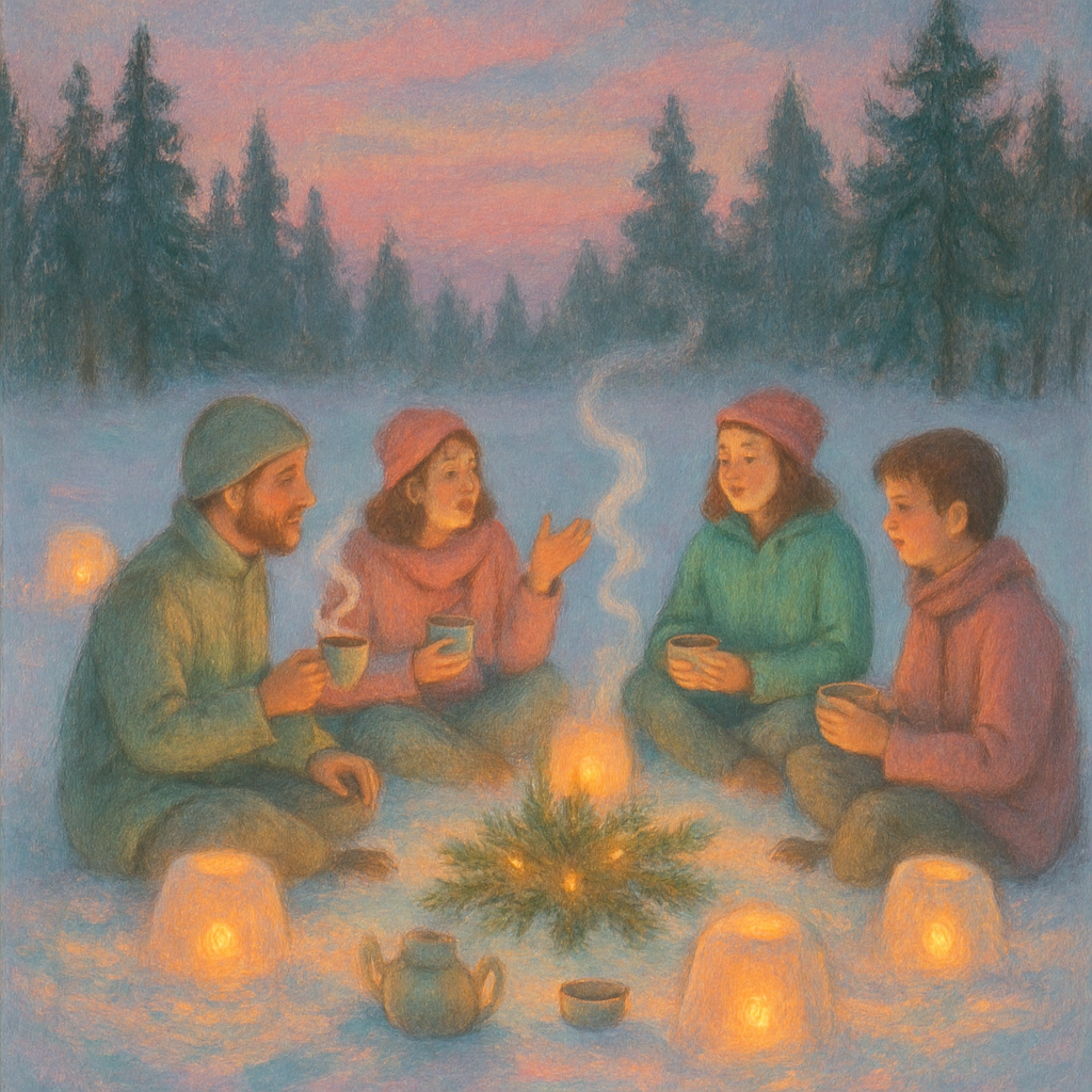 Snow Lantern Tea Circle Paint by numbers kits
