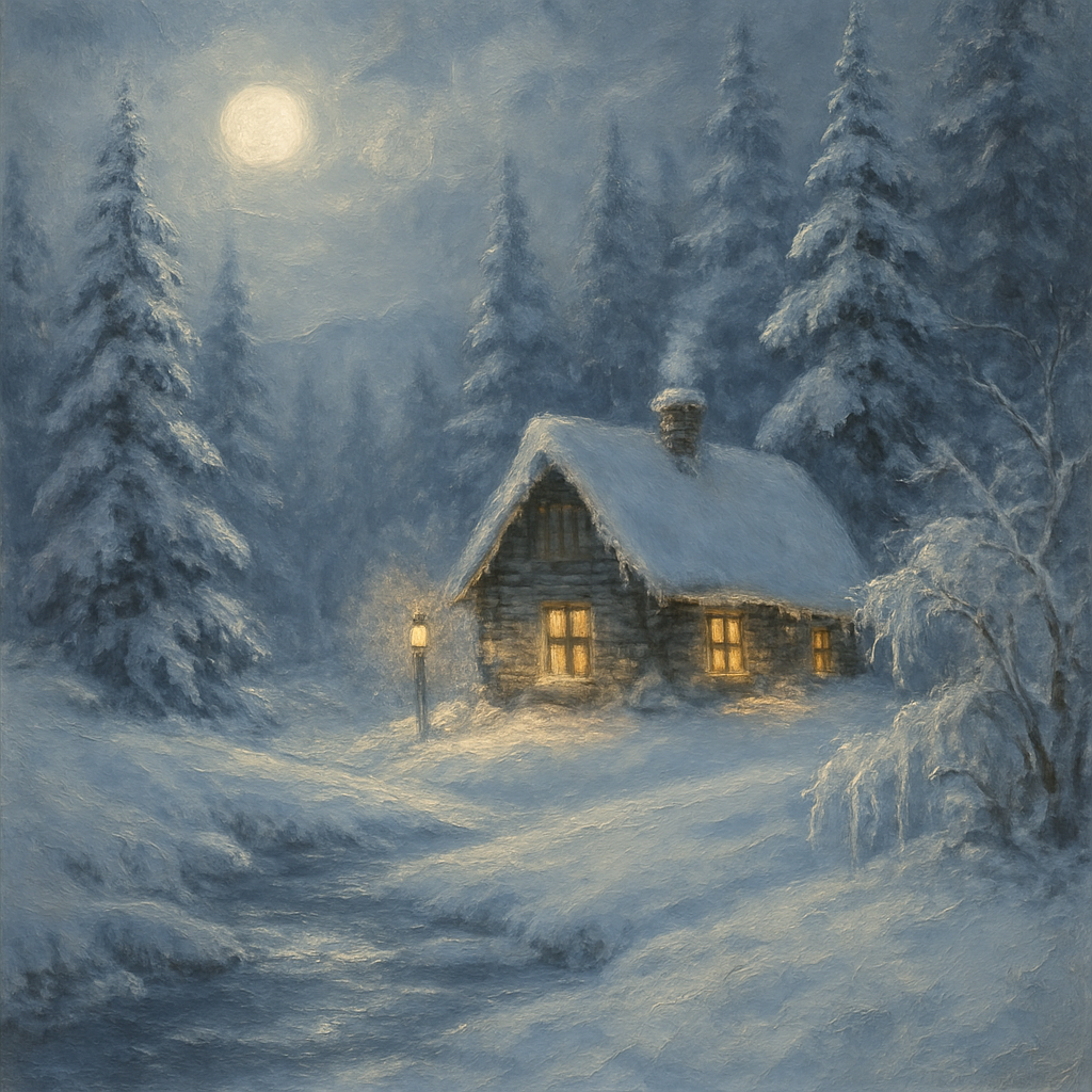 Moonlit Cabin By Frosted Pines Paint by numbers art
