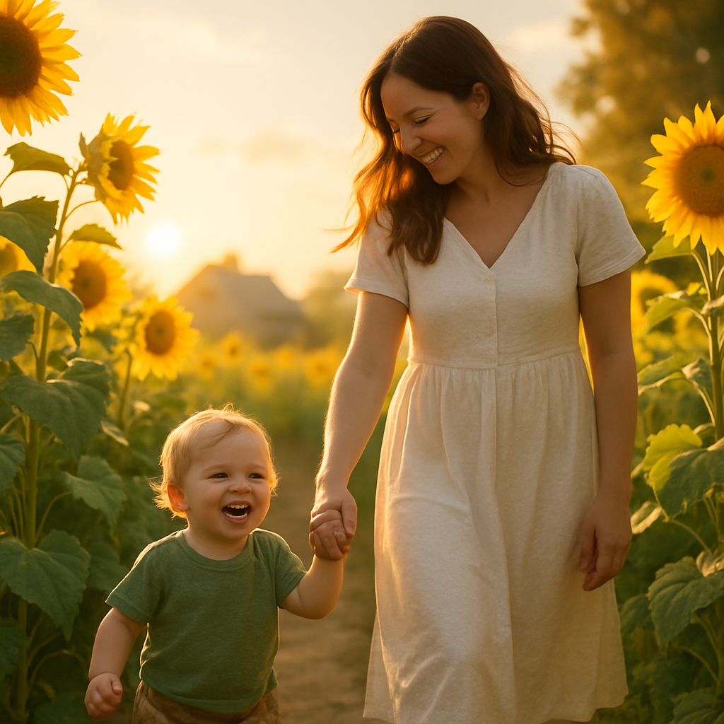 Sunflower Field Walk With Mother Paint by numbers art