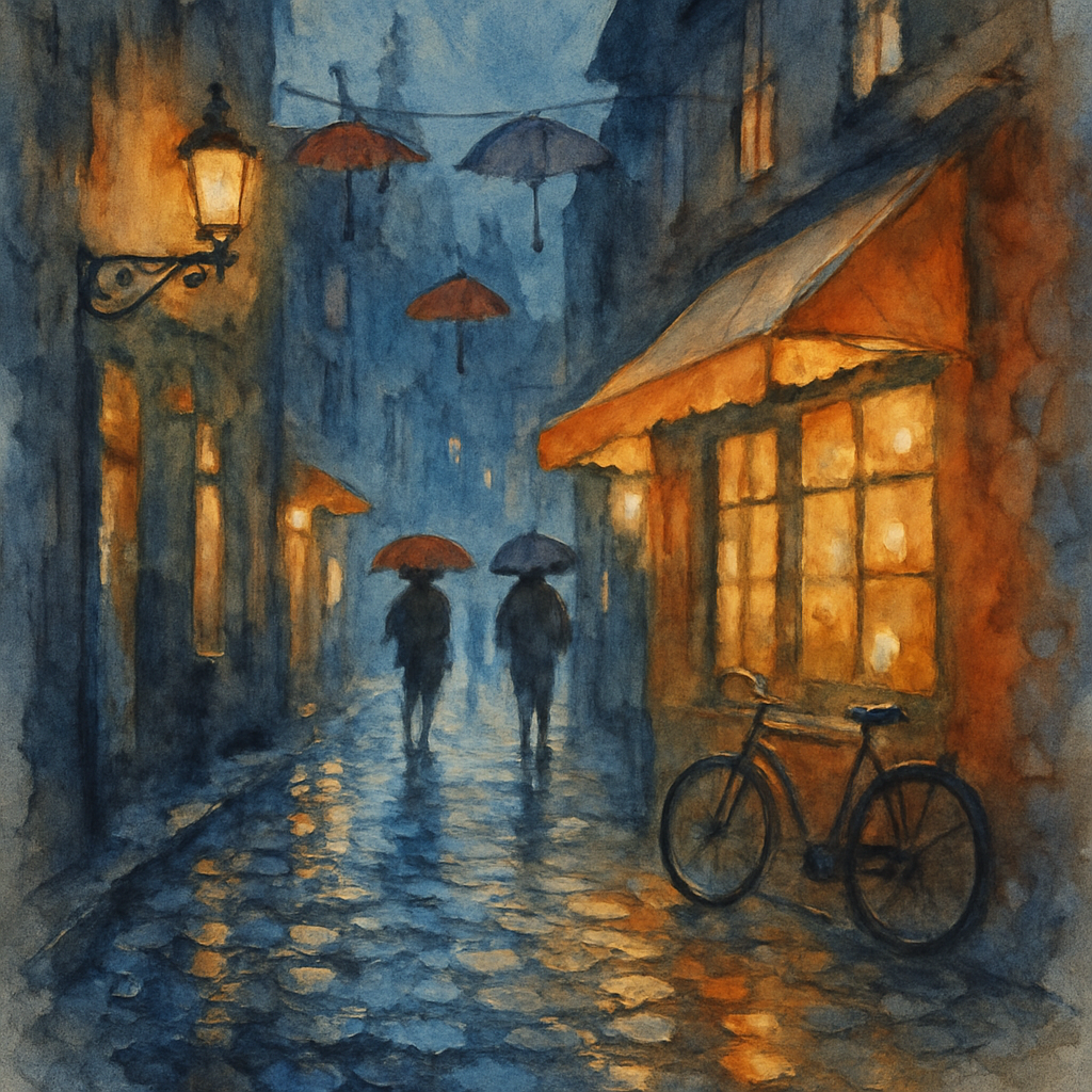 Rainy Evening Lantern Alley paint by color