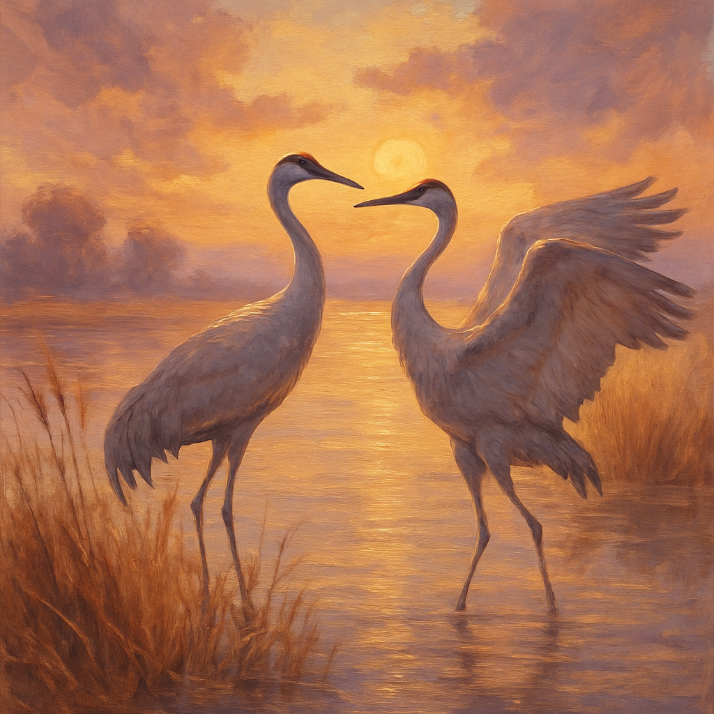 Cranes Under Sunrise Veil Paint by numbers kits