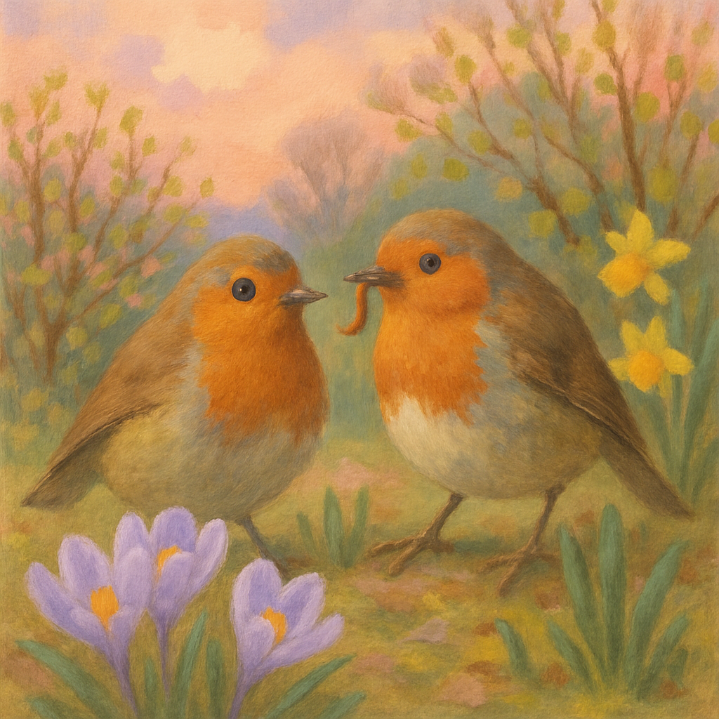 Robins In Early Garden Bloom Paint by numbers kits