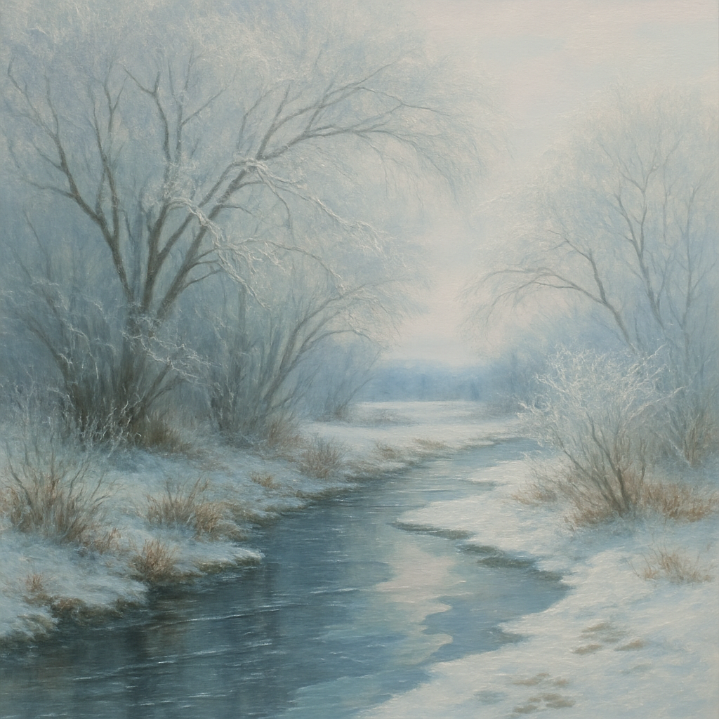 Silent Stream Through Frosted Willows Number painting
