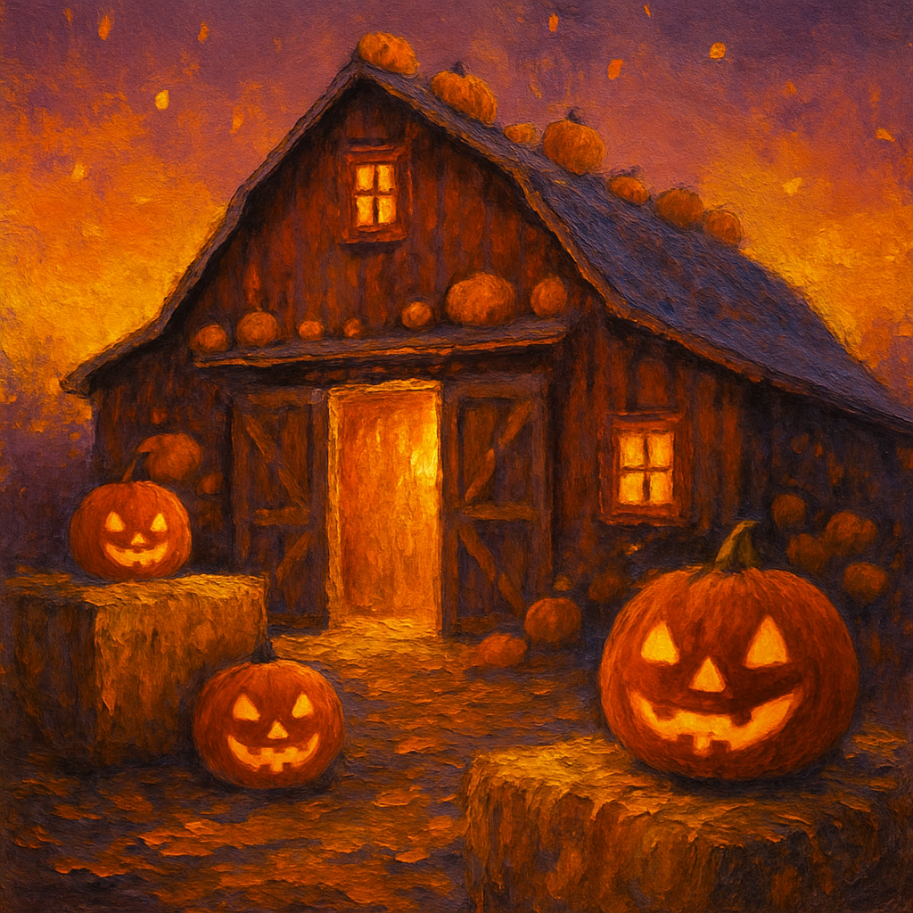 Old Barn Halloween Glow paint by numbers