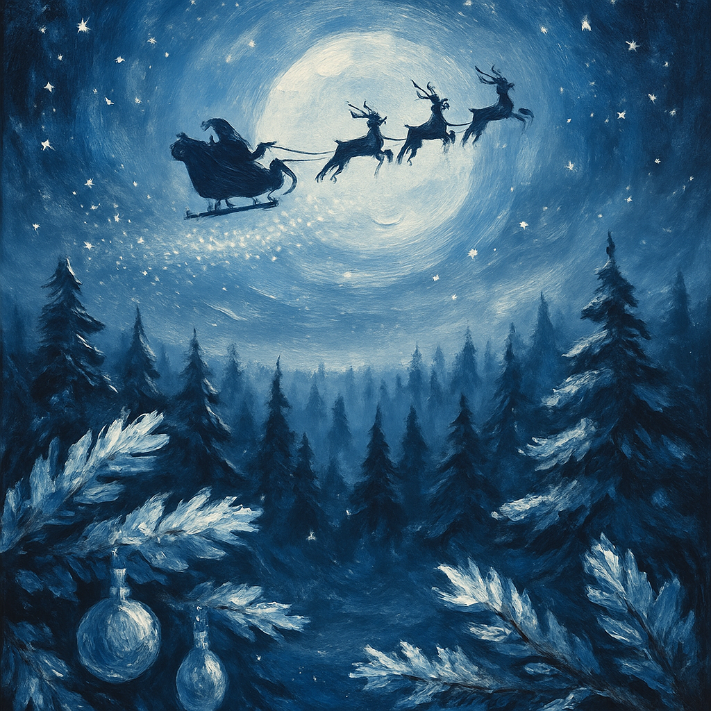 Starlit Sleigh Over Pines Numbered painting kits