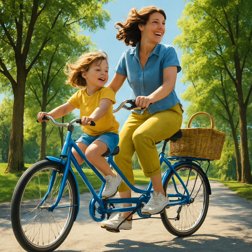 Mother And Child Bicycle Tandem Ride paint by color