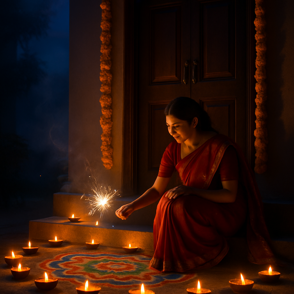 Diwali Night At Indian Temple Entrance DIY paint by numbers