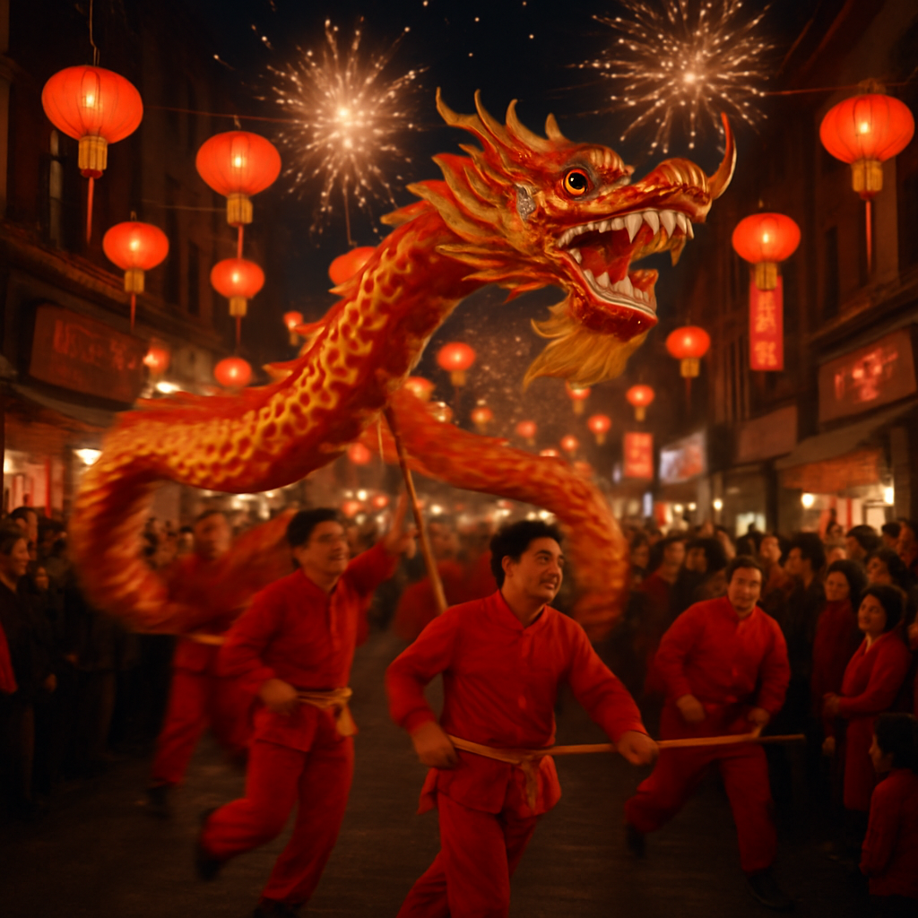 Chinese New Year Dragon Dance At Night painting number kit