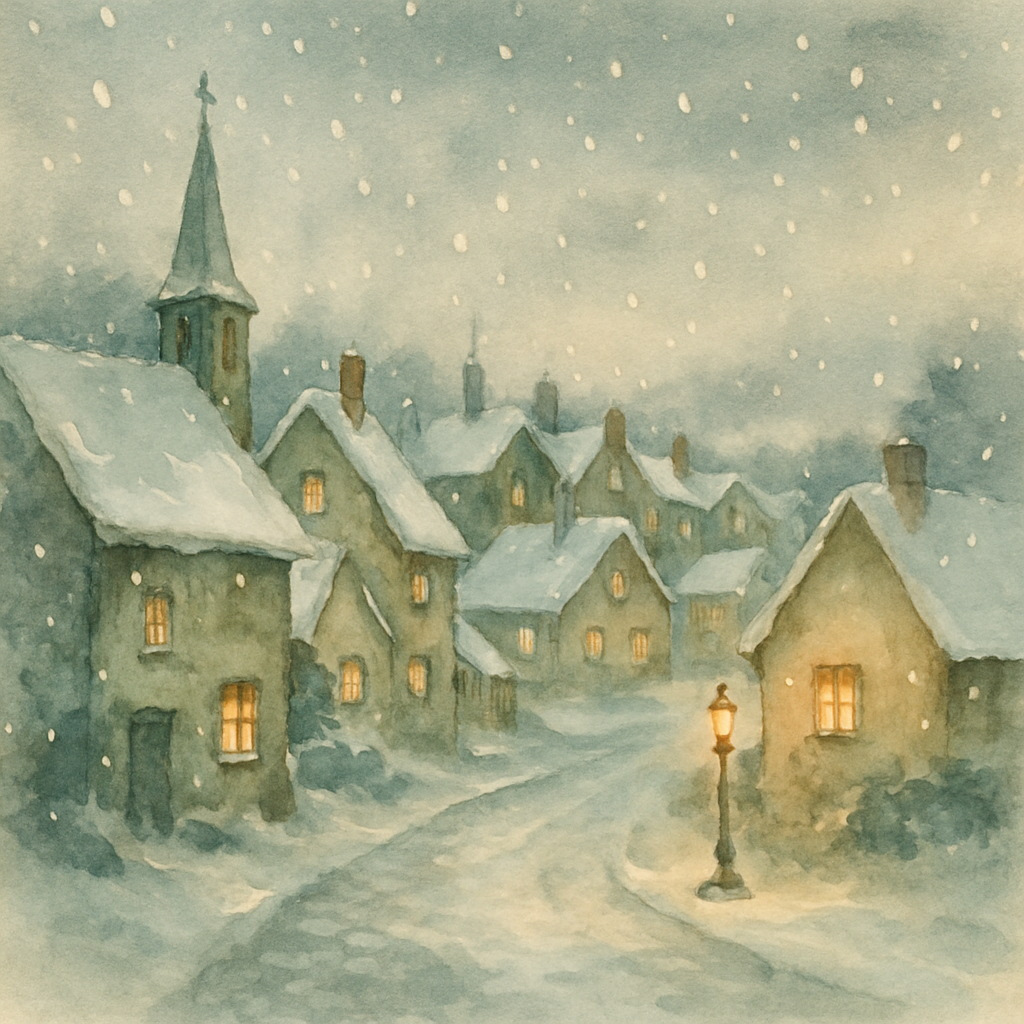 Hidden Village Under Snowfall Winter Landscape Number painting