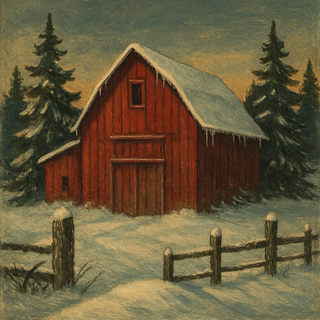 Red Barn Twilight In Snow Winter Landscape Paint by numbers art