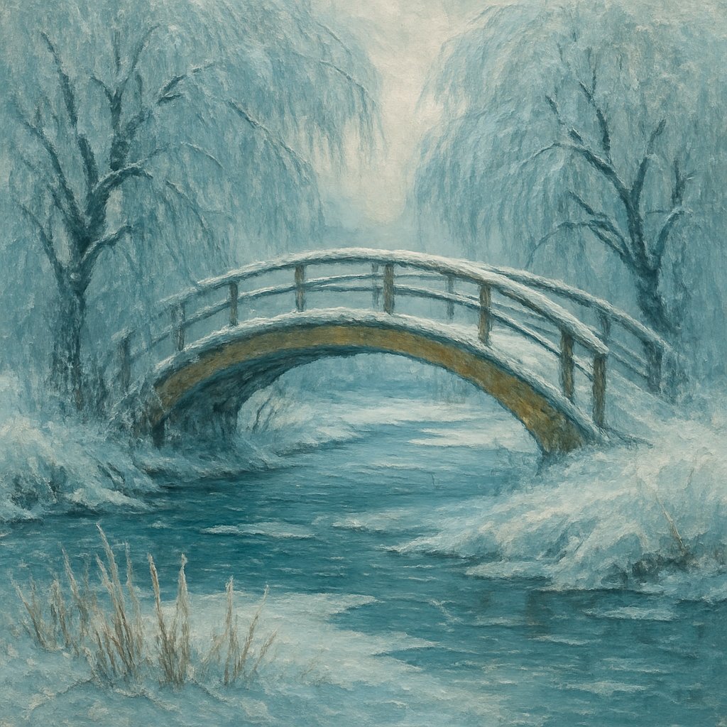 Bridge Over Icy Stream Winter Landscape paint by number
