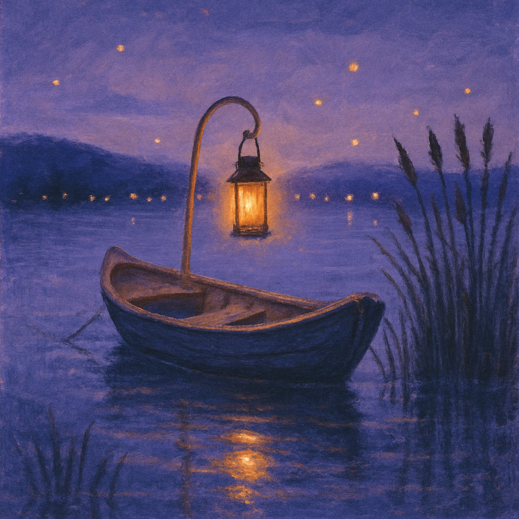 Serene Twilight With Lantern Rowboat paint by number