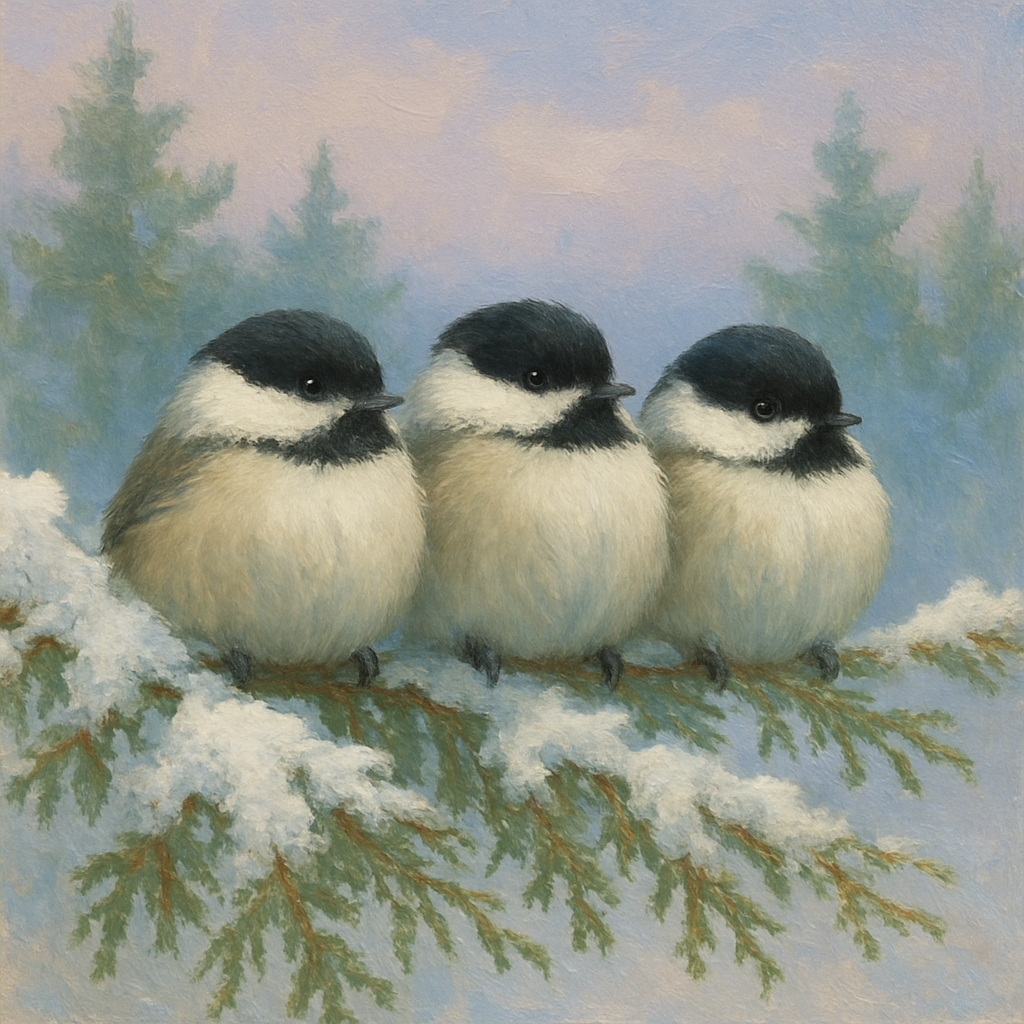 Winter Chickadees On Cedar Bough DIY paint by numbers
