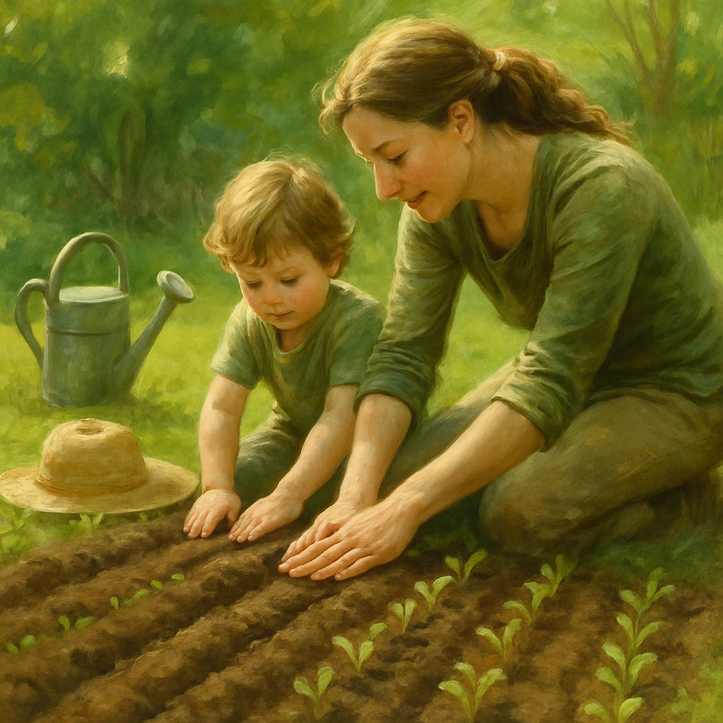 Mom And Child Planting Seeds DIY paint by numbers