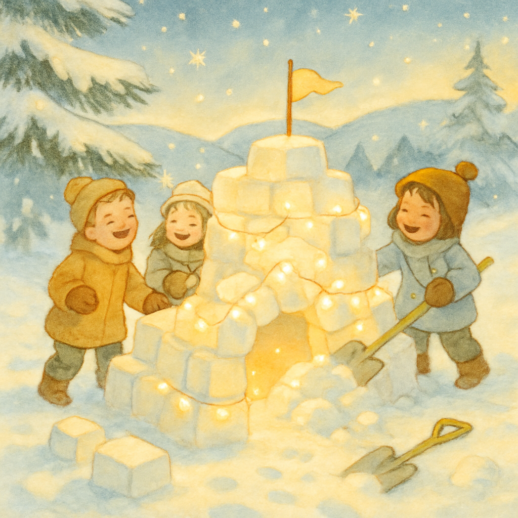 Children Building Starlit Snow Fort Painting by numbers kit