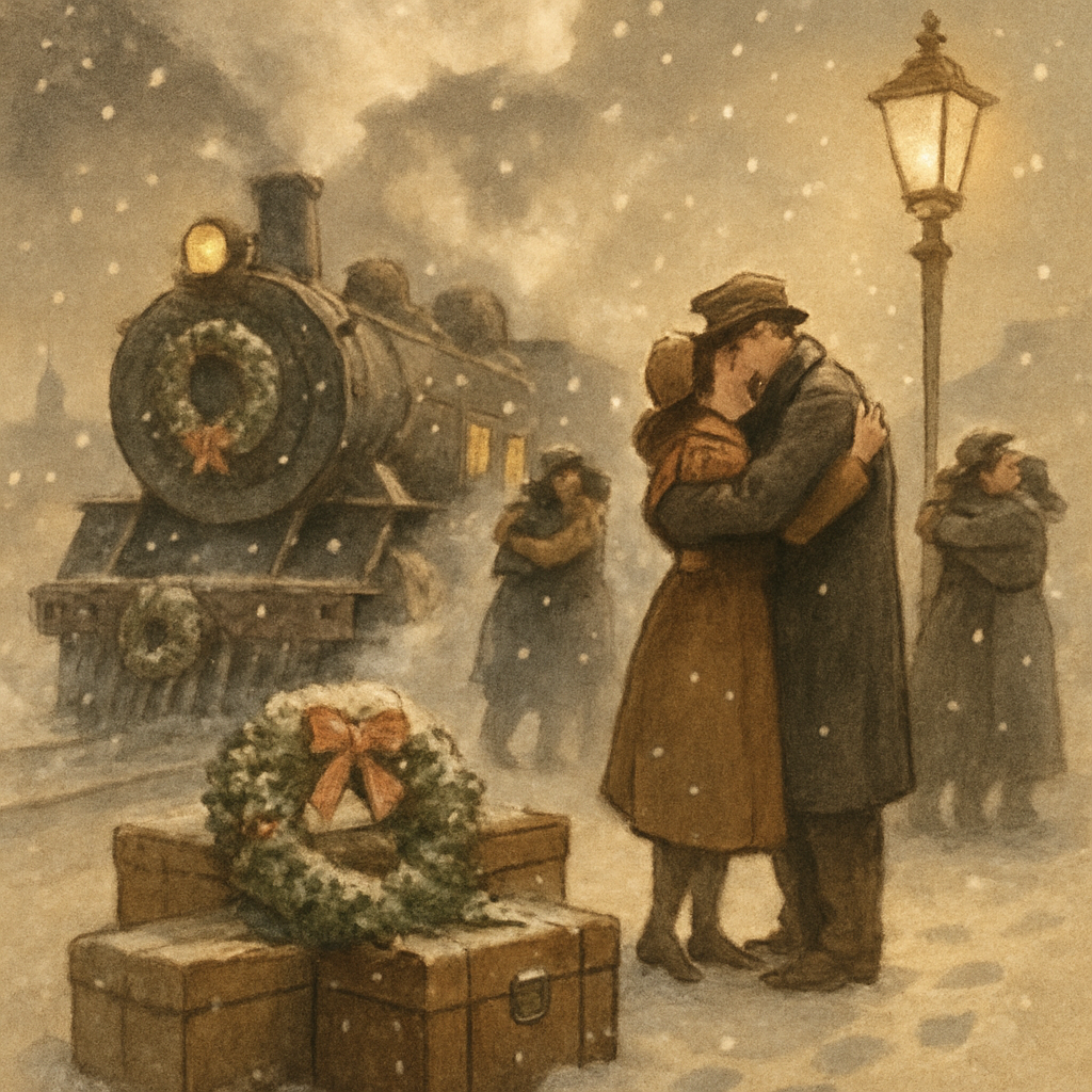 Snowy Train Station Reunion Number painting